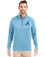 Atlanta Braves Cutter & Buck Adapt Eco Knit Stretch Recycled Mens Quarter Zip Pullover Atlas Light Blue Front