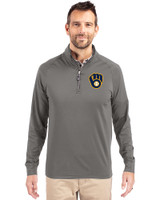 Milwaukee Brewers Cutter & Buck Adapt Eco Knit Stretch Recycled Mens Quarter Zip Pullover Elemental Grey Front