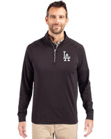 Los Angeles Dodgers Cutter & Buck Adapt Eco Knit Stretch Recycled Mens Quarter Zip Pullover Black Front