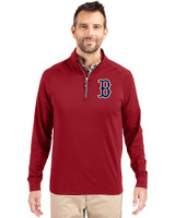 Boston Red Sox Cutter & Buck Adapt Eco Knit Stretch Recycled Mens Quarter Zip Pullover Cardinal Red Front