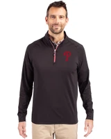 Philadelphia Phillies Cutter & Buck Adapt Eco Knit Stretch Recycled Mens Quarter Zip Pullover Black/Red Front