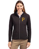 Pittsburgh Pirates Cutter & Buck Adapt Eco Knit Hybrid Recycled Womens Full Zip Jacket Black Front
