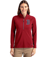 Boston Red Sox Cutter & Buck Adapt Eco Knit Stretch Recycled Womens Half Zip Pullover Cardinal Red Front