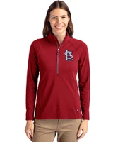 St. Louis Cardinals- Cutter & Buck Adapt Eco Knit Stretch Recycled Womens Half Zip Pullover Cardinal Red Front