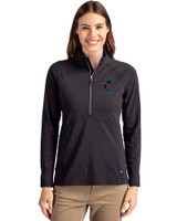Miami Marlins Cutter & Buck Adapt Eco Knit Stretch Recycled Womens Half Zip Pullover Black Front