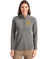San Diego Padres Cutter & Buck Adapt Eco Knit Stretch Recycled Womens Half Zip Pullover Elemental Grey Front