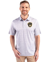 Milwaukee Brewers Cutter & Buck Pike Constellation Print Stretch Mens Polo Polished Medium Gray Front