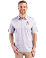 Houston Astros Cutter & Buck Pike Constellation Print Stretch Mens Polo Polished Medium Gray Front