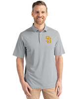 San Diego Padres Cutter & Buck Virtue Eco Pique Recycled Mens Big and Tall Polo Polished Medium Gray Front