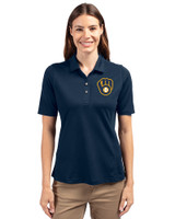 Milwaukee Brewers Cutter & Buck Virtue Eco Pique Recycled Womens Polo Navy Blue Front