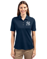 New York Yankees Cutter & Buck Virtue Eco Pique Recycled Womens Polo Navy Blue Front