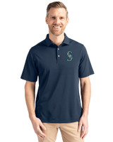 Seattle Mariners Cutter & Buck Virtue Eco Pique Recycled Mens Polo Navy Blue Front