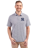 New York Yankees Cutter & Buck Virtue Eco Pique Botanical Print Recycled Mens Polo Navy Blue Front