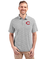 Cincinnati Reds Cutter & Buck Virtue Eco Pique Botanical Print Recycled Mens Polo Black Front