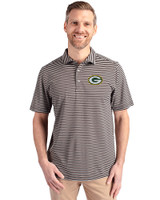 Green Bay Packers Cutter & Buck Virtue Eco Pique Stripe Recycled Mens Polo Black Front