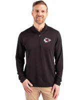 Kansas City Chiefs Cutter & Buck Virtue Eco Pique Recycled Quarter Zip Mens Pullover Black Front