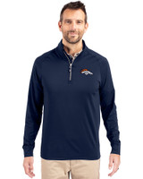 Denver Broncos Cutter & Buck Adapt Eco Knit Stretch Recycled Mens Big and Tall Quarter Zip Pullover Navy Blue Front
