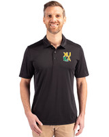 Xavier Gold Rush Cutter & Buck Prospect Eco Textured Stretch Recycled Mens Short Sleeve Polo Black Front