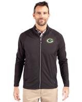Green Bay Packers Cutter & Buck Adapt Eco Knit Hybrid Recycled Mens Full Zip Jacket Black Front