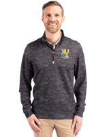 Xavier Gold Rush Cutter & Buck Traverse Stretch Eco Camo Print Quarter Zip Mens Pullover Black Front