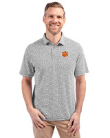 Clemson Tigers Cutter & Buck Virtue Eco Pique Botanical Print Recycled Mens Polo Black Front