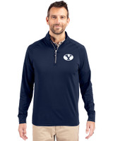 Brigham Young Cougars Cutter & Buck Adapt Eco Knit Stretch Recycled Mens Big and Tall Quarter Zip Pullover Navy Blue Front