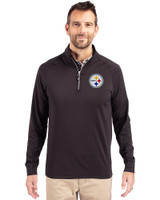 Pittsburgh Steelers Cutter & Buck Adapt Eco Knit Stretch Recycled Mens Big and Tall Quarter Zip Pullover Black Front