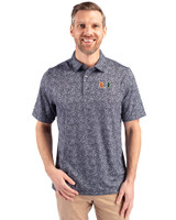 Miami Hurricanes Cutter & Buck Pike Constellation Print Stretch Mens Polo Black Front