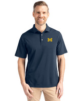 Michigan Wolverines Cutter & Buck Virtue Eco Pique Recycled Mens Big and Tall Polo Navy Blue Front