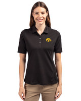 Iowa Hawkeyes Cutter & Buck Virtue Eco Pique Recycled Womens Polo Black Front