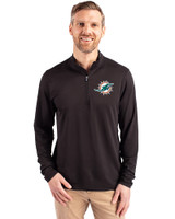 Miami Dolphins Cutter & Buck Virtue Eco Pique Recycled Quarter Zip Mens Pullover Black Front
