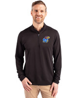 Kansas Jayhawks Cutter & Buck Virtue Eco Pique Recycled Quarter Zip Mens Pullover Black Front