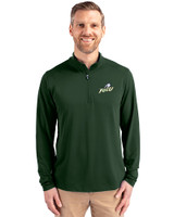 Florida Gulf Coast Eagles Cutter & Buck Virtue Eco Pique Recycled Quarter Zip Mens Pullover Hunter Green Front