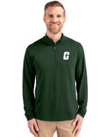 Charlotte 49ers Cutter & Buck Virtue Eco Pique Recycled Quarter Zip Mens Pullover Hunter Green Front