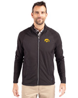 Iowa Hawkeyes Cutter & Buck Adapt Eco Knit Hybrid Recycled Mens Full Zip Jacket Black Front
