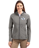 Brigham Young Cougars Cutter & Buck Adapt Eco Knit Hybrid Recycled Womens Full Zip Jacket Elemental Grey Front