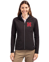 Nebraska Cornhuskers Cutter & Buck Adapt Eco Knit Hybrid Recycled Womens Full Zip Jacket Black Front