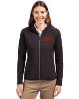 Oklahoma State Cowboys Cutter & Buck Adapt Eco Knit Hybrid Recycled Womens Full Zip Jacket Black Front