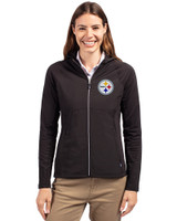 Pittsburgh Steelers Cutter & Buck Adapt Eco Knit Hybrid Recycled Womens Full Zip Jacket Black Front