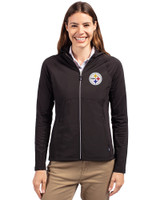 Pittsburgh Steelers Cutter & Buck Adapt Recycled Soft Knit Stretch Womens Hybrid Full Zip Jacket Black Front