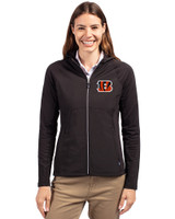Cincinnati Bengals Cutter & Buck Adapt Eco Knit Hybrid Recycled Womens Full Zip Jacket Black Front