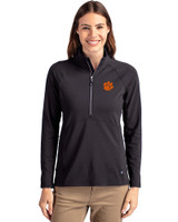 Clemson Tigers Cutter & Buck Adapt Eco Knit Stretch Recycled Womens Half Zip Pullover Black Front