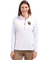 Oklahoma Sooners - Cutter & Buck Adapt Eco Knit Stretch Recycled Womens Half Zip Pullover White Front