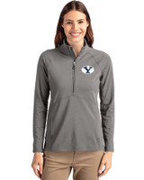 Brigham Young Cougars Cutter & Buck Adapt Eco Knit Stretch Recycled Womens Half Zip Pullover Elemental Grey Front