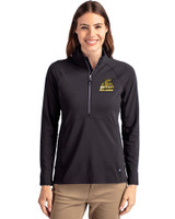Bryant University Bulldogs Cutter & Buck Adapt Eco Knit Stretch Recycled Womens Half Zip Pullover Black Front
