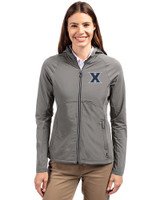 Xavier Musketeers Cutter & Buck Adapt Eco Knit Hybrid Recycled Womens Full Zip Jacket Elemental Grey Front