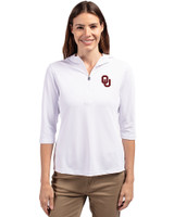 Oklahoma Sooners - Cutter & Buck Virtue Eco Pique Recycled Half Zip Pullover Womens Hoodie White Front