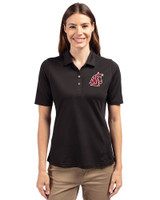 Washington State Cougars Cutter & Buck Virtue Eco Pique Recycled Womens Polo Black Front