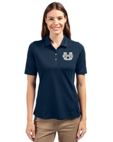 Utah State Aggies Cutter & Buck Virtue Eco Pique Recycled Womens Polo Navy Blue Front