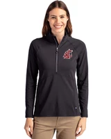 Washington State Cougars Cutter & Buck Adapt Eco Knit Stretch Recycled Womens Half Zip Pullover Black Front